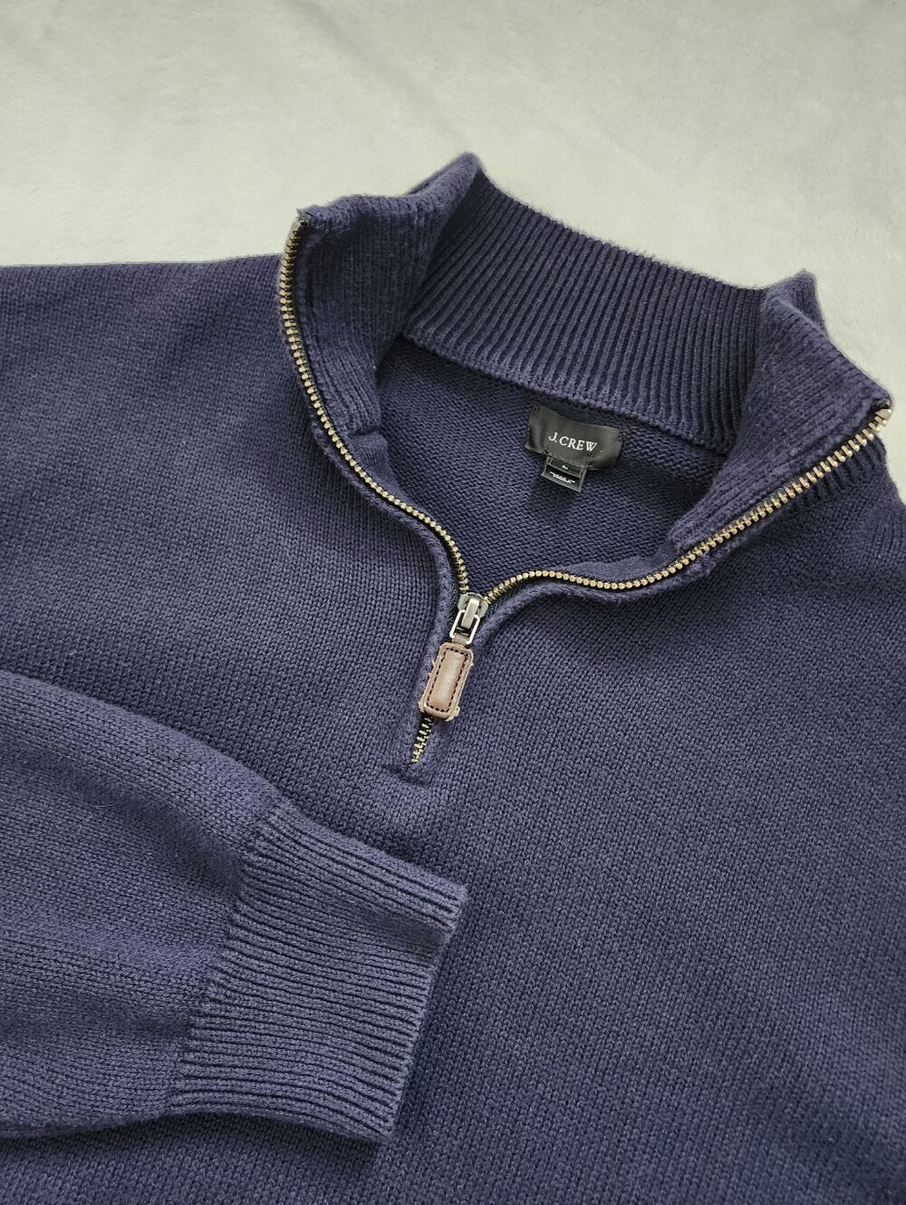J. CREW Men's Heritage Cotton Cashmere Quarter Zip Pullover Sweater Navy Blue  L